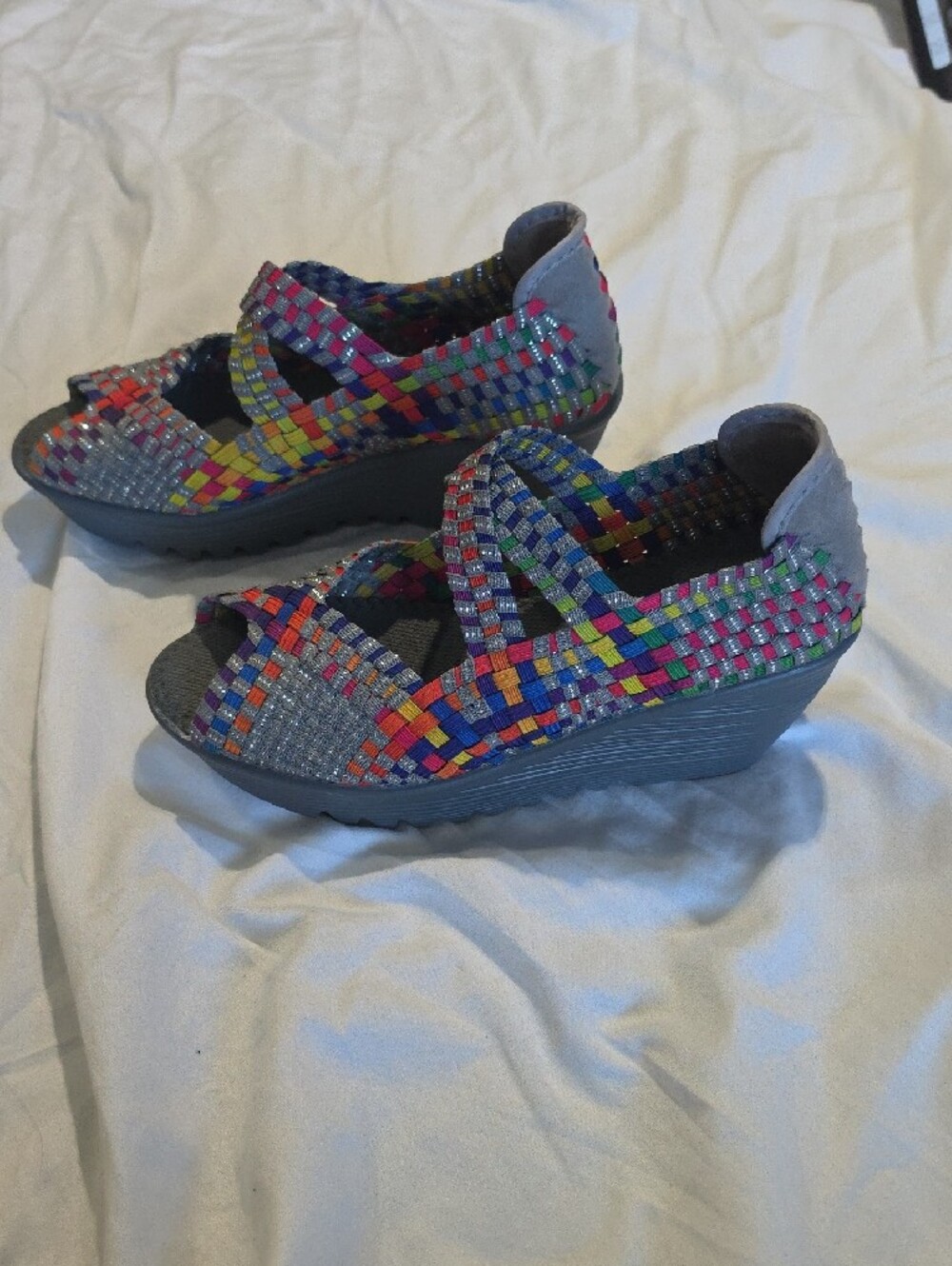 bernie mev. Multicolor Woven Cross-Strap Peep-Toe Sandals